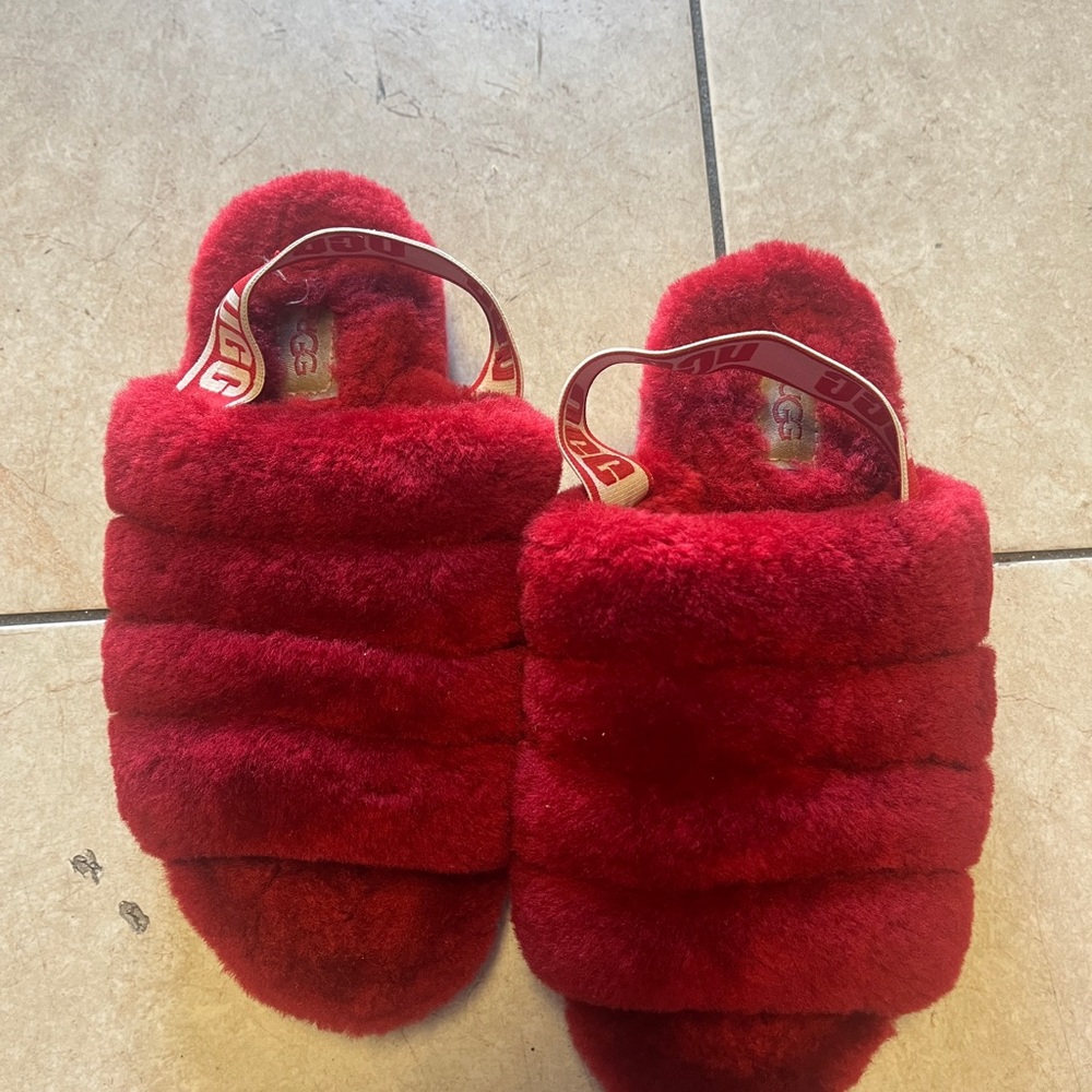 UGG Red Cozy Slippers with Plush Straps